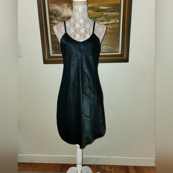 Vintage 1960s 1970s Black Satin Slipdress by Farr West - Picture 2 of 13
